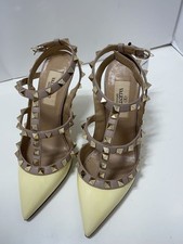 Valentino Garavani Rockstud Strap Heel Sandals Cream Leather EU:34.5 US:4.5