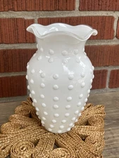 Vintage White FTD Floral Vase 7” Tall Clear Overlay Hobnail Vase