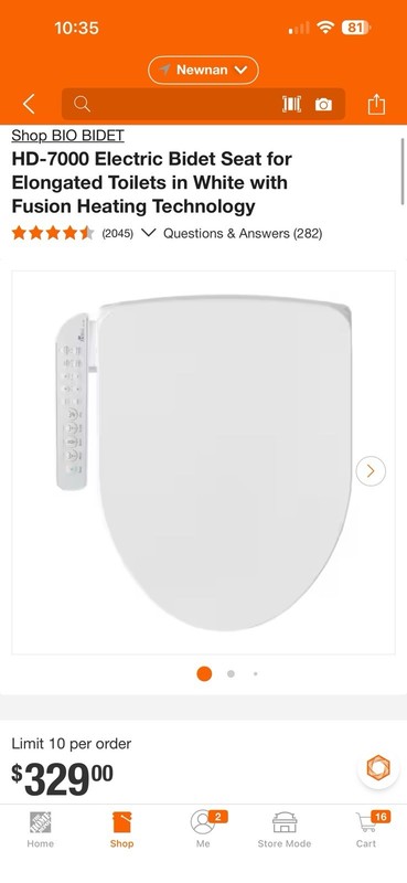 Bio Bidet Electric Bidet Seat for Round Toilets White HD-7000 Heating Technology