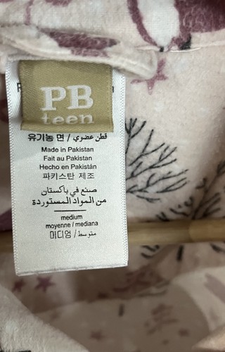 Pottery Barn Teen Pale Pink Foxes Flannel Button Up Top Pants Pj Pajama Set M - Picture 14 of 14