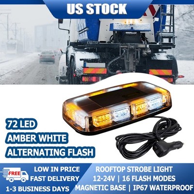 72LED Heavy Duty Alternating Flash Rooftop Strobe Light Magnetic IP67 12-24V US