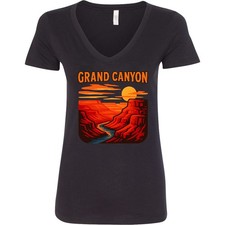 Inktastic Grand Canyon Sunset Illustration Women's V-Neck T-Shirt Hiking Apparel