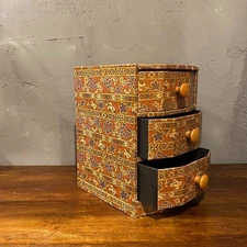 a vintage Showa-era decorative storage chest with traditional Japanese paper