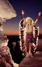 Wisconsin Dells WI Stand Rock Sunrise Call Native Chief headdress postcard