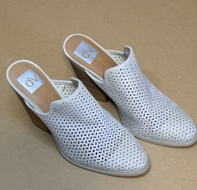 DV by Dolce Vita Woven Mules Women's  7.5 Cream Stacked Block Heel Faux Leather