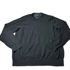 Tommy Hilfiger V Neck Sweater Mens Size L Large Black Pullover Cotton