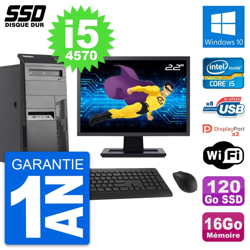 PC Tour Lenovo M83 Ecran 22" Intel i5-4570 RAM 16Go SSD 120Go Windows 10 Wifi