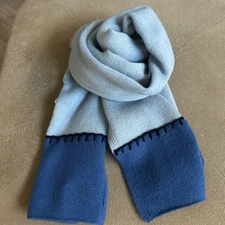New NWT V. Fraas 100% Wool Blue Stitched Soft Winter Rectangle Scarf 61” X 10”