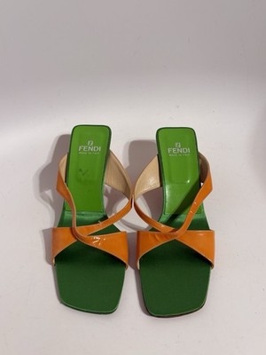 Vtg Fendi Orange Patent Leather Sandal Heels 35.5