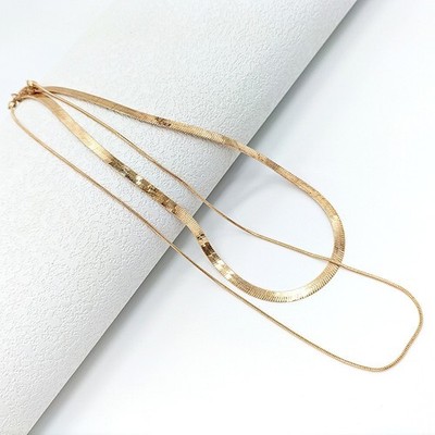 Lagenlook Gold Schlangenknochen Halskette mit Zirkon und antiallergischer schwar