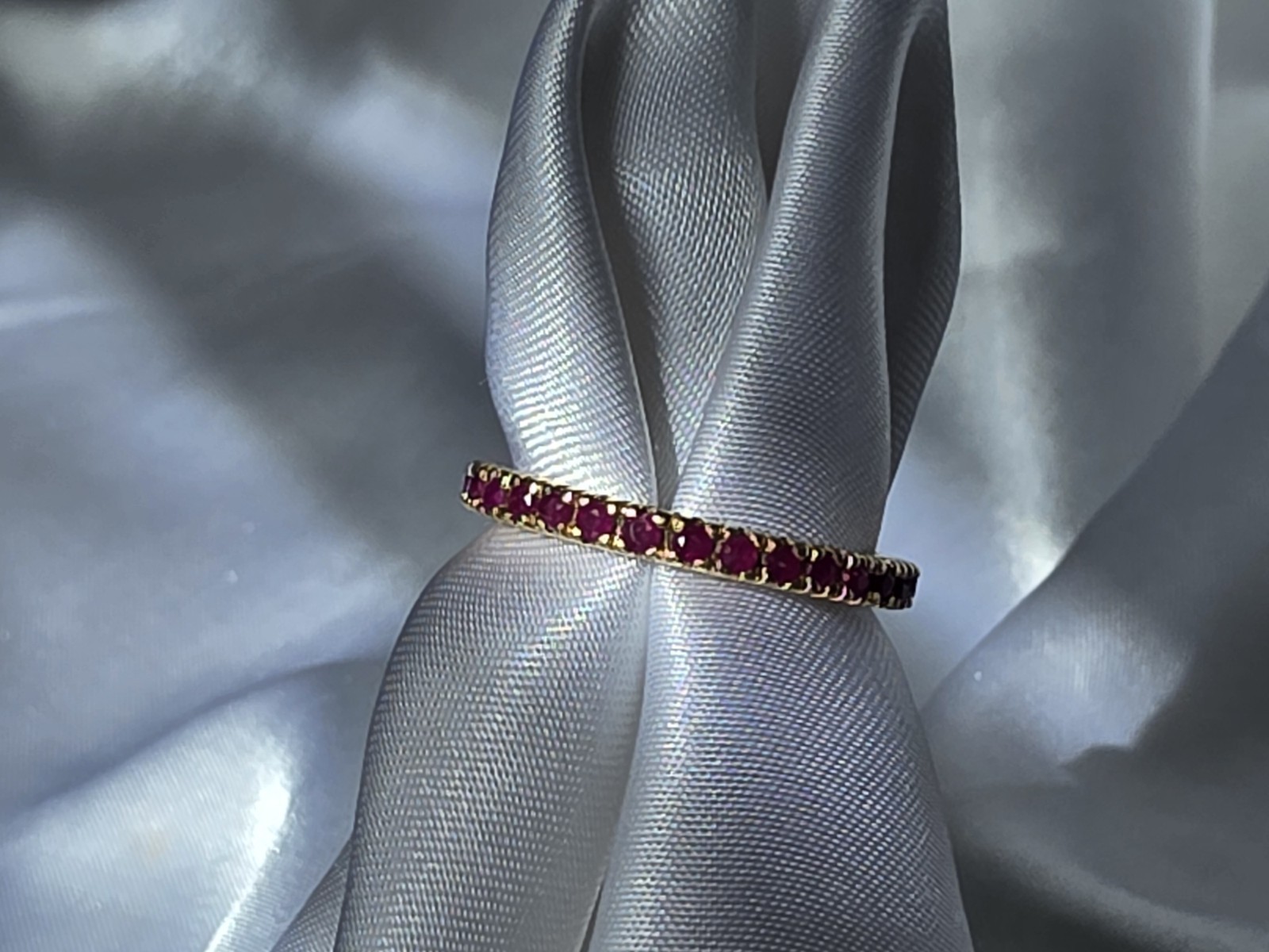 Solid 14k Yellow Gold Natural Ruby Full Eternity … - image 1