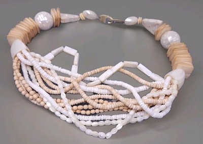 Vintage Gerda Lynggaard Monies 1985 Multi Strand Shell Beaded Necklace 19''