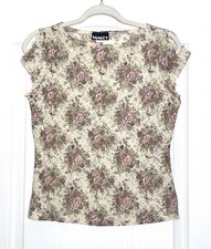 Vintage Vanity Floral Lace Top Size S Cream Pink Brown Rose Coquette Cottage