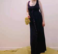 70s VTG Purple Aubergine Sm Cottage Core Maxi Gown Prairie Sundress Jumper Dress