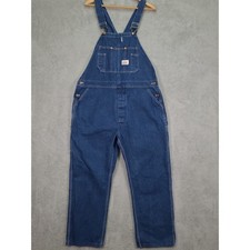 Round House Mens Blue Denim Bib Overalls Made in USA Workwear 42x30 Relaxed Fit