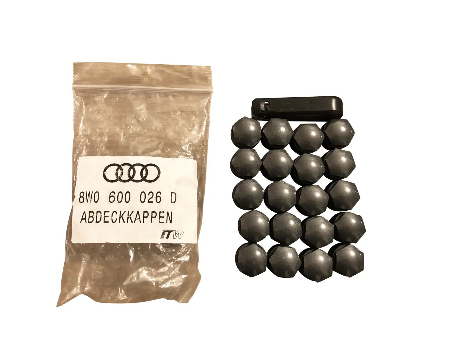Original Audi Cover Cap Set Gray Metallic (20 Pieces) For Wheel Bolt Caps OEM