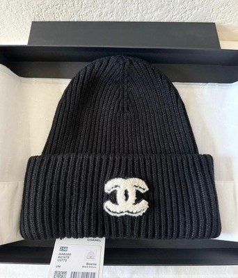 Chanel Black Cashmere Beanie Classic with CC Logo Hat 25B | eBay
