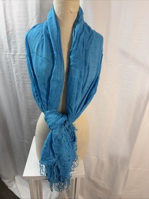 Bijoux Terner Womens Shawl Scarf Blue with Colorful Fringe Multi Wear and Use