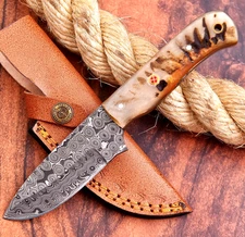Custom Made Forged Damascus Steel Blade Hunting Skinner Knife Survival UU 37