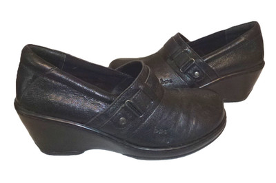 BOC Leather Upper Black Women s Clogs Size 9M Shoes Buckle Strap Slip-On