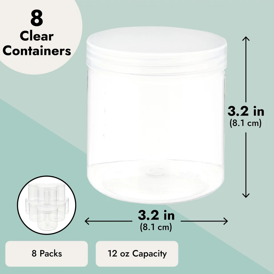 Slime Containers with Lids - 8 Pack 12 oz Clear Plastic Jars for Kids DIY Crafts - Image 3 of 4