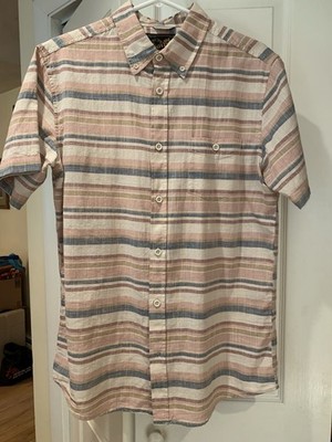 Weatherproof Frontier Threads Men's Striped Linen Short Sleeve Button-Up Shirt M