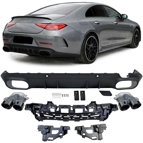 Sport Heck Diffusor + Schwarze Endrohre FüR Mercedes CLS C257 2018-2023-image