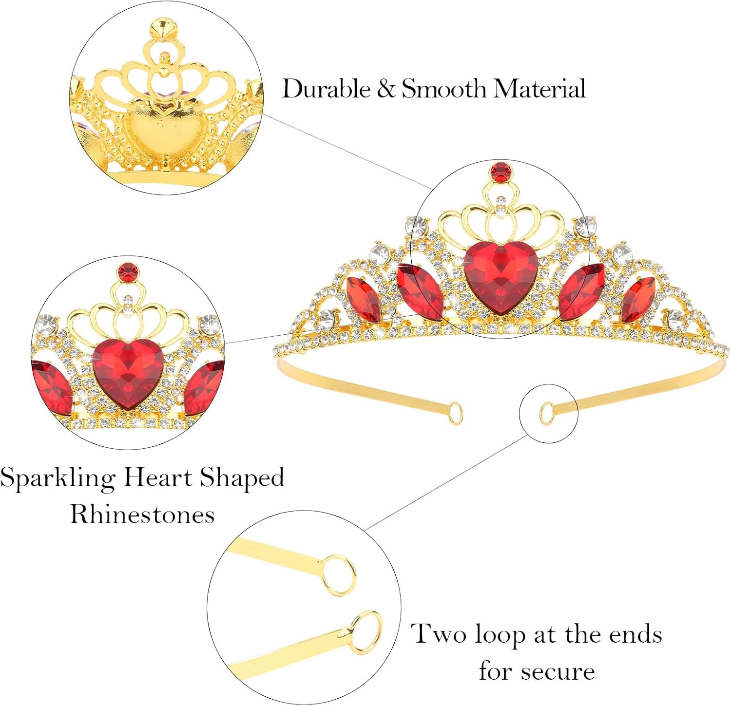 Red Tiaras and Crowns for Women Queen of Heart Crown Crystal Royal Queen Crown f