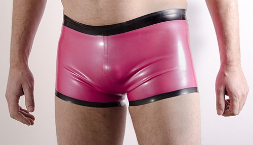 Rubber CLASSIC Open Back SHORTS, 0.5mm medium weight latex, contrast trim - Picture 3 of 11