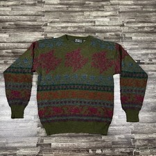 Vintage Peter England Mens Sweater Med Embroidered Floral Wool Blend 90s VTG