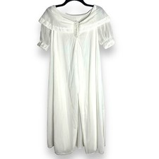 Vintage Rogers Women Peignoir Robe Sz S Ivory Lace Collar Sheer Lace Maxi Nighty