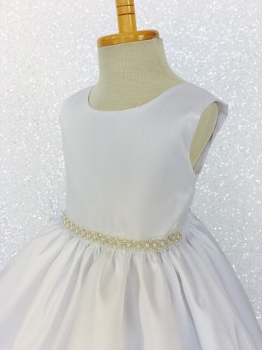 Sleeveless White Shantung Pearl Dress Wedding Birthday Pageant Flower Girl 2 4 6 - Picture 5 of 10