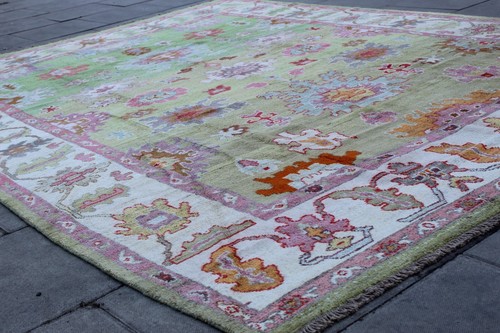 Alfombra verde oriental vintage tradicional hecha a mano turca Oushak 390x288 - Imagen 3 de 18