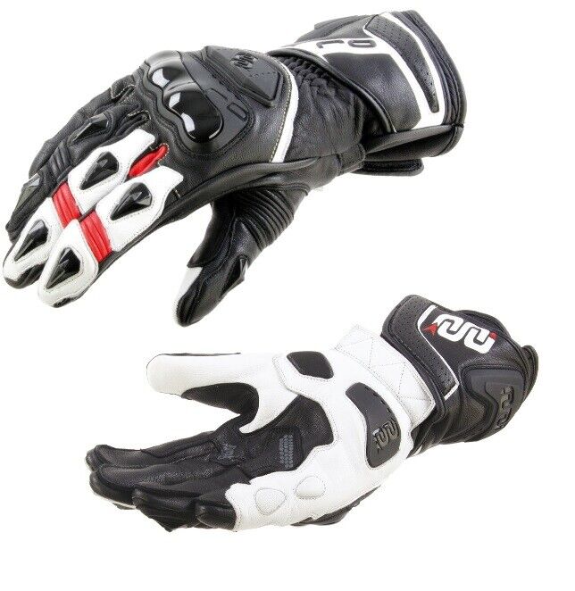 Guanti pelle moto Oj Shout nero bianco rosso black white BMW leather Gloves