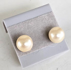 Gold Tone Stud Pierced Earrings 5/16" Vintage Cream Faux Pearl 8mm Sphere Ball
