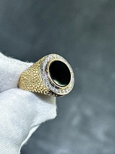 14k Yellow Gold Diamonds & Black Onyx Signet Halo Design Band Ring Size 7.75 - Picture 22 of 24