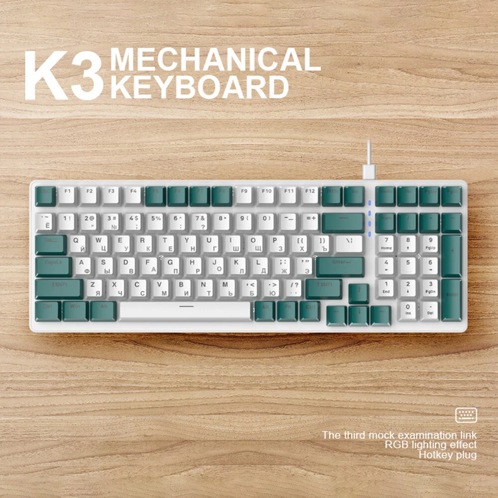 K3 Red/Blue Switch 100-Key Mechanical Gaming Keyboard Wired for Precision