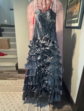 Mac Duggal Couture 75616M Pageant Gala Gown Dress Charcoal Silver NWT sz 2