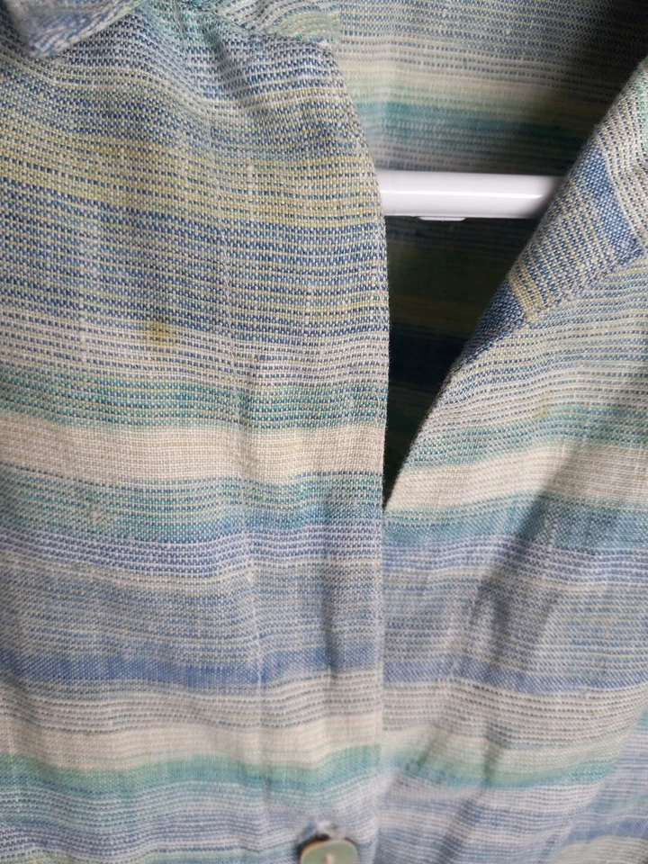 CHICO’S Women’s 100% Linen Striped Shacket Jacket Waist Sz 2 Button* - Image 4 of 4