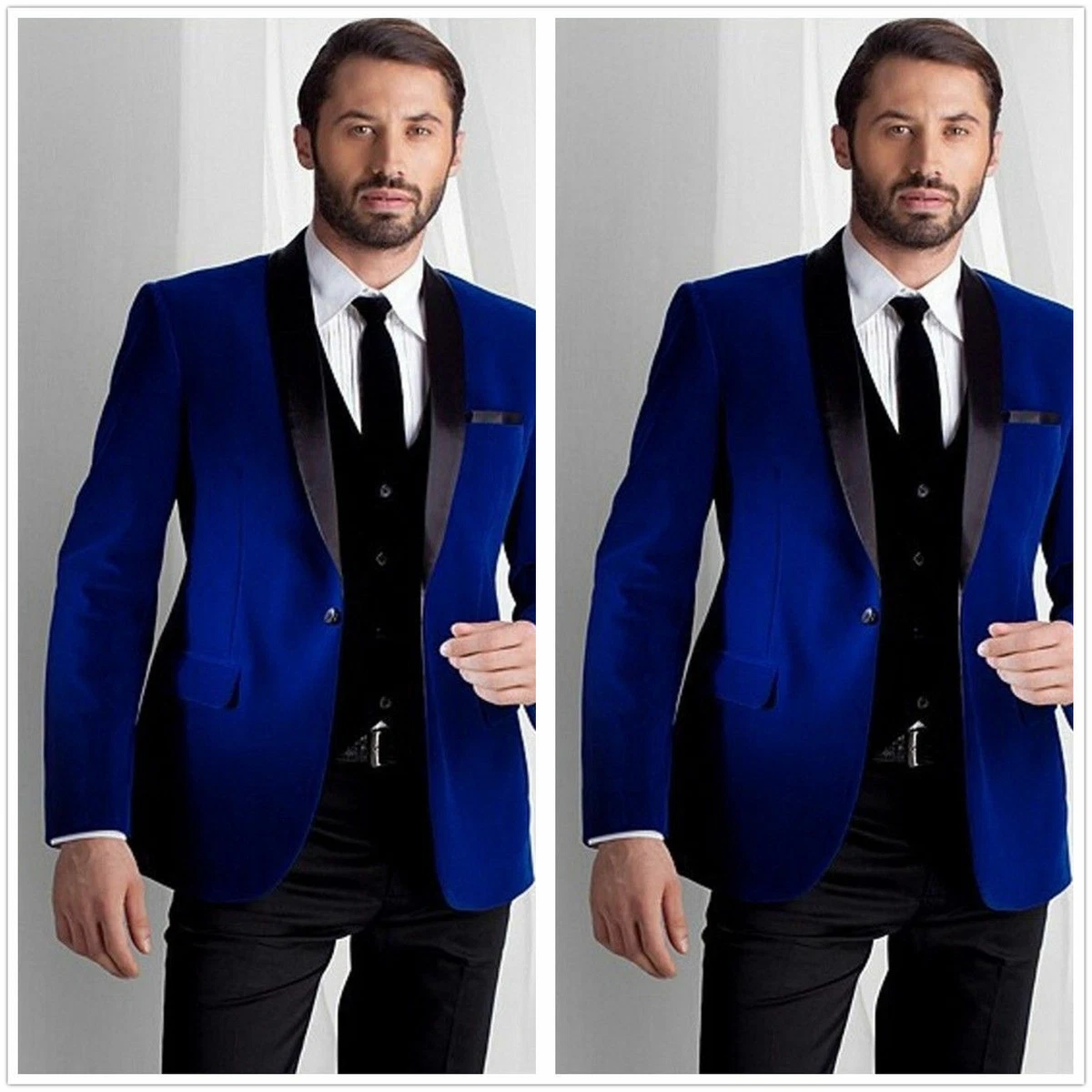 Royal Blue Men's Velvet Suit Blazer Prom Party Dinner Groom Tuxedo Wedding  Suits