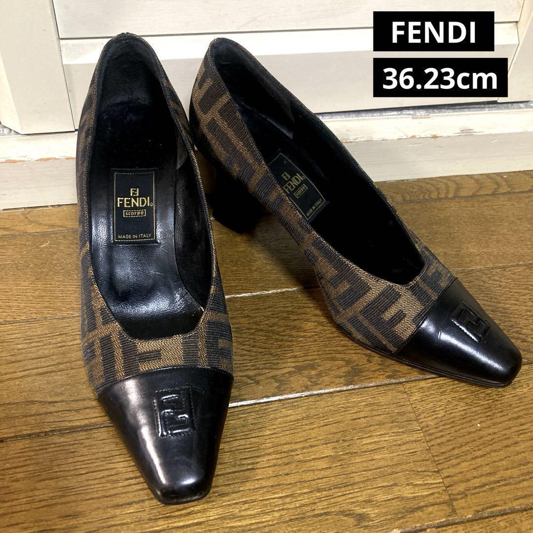 FENDI Shoes Women's Canvas Leather Heels Pumps Size 36 Zucca FENDI Shoes Women's Canvas Leather Heels Pumps Size 36 Zucca