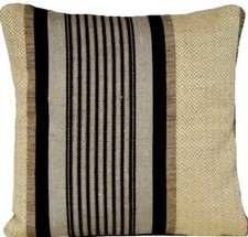 Striped Cushion Cover Woven Beige Black Herringbone Fabric Osborne & Little 16"