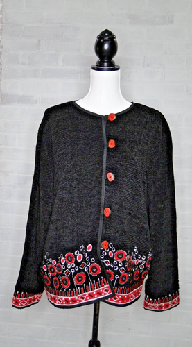 Allure Women's Black Red and White Button Up Jacket Size 1X