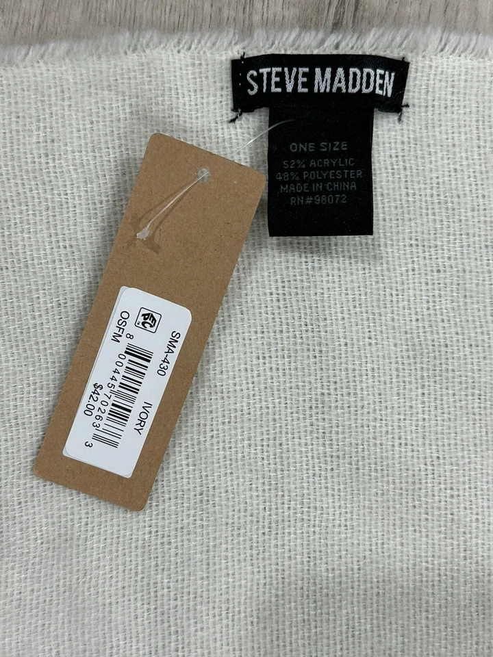 STEVE MADDEN Mujer Blanco/Marfil Acogedora Manta Flecos-Detalle Bufanda TALLA OS Foto 4 de 4