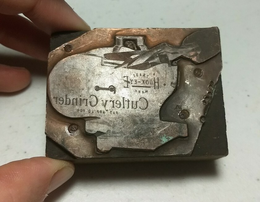 Vintage Letterpress Printing Block HookEye Cutlery Grinder Advertising eBay