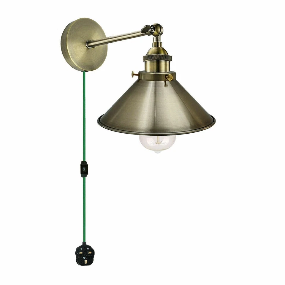 Plug In Wall Fitting Black/Brass/Rustic/Red/Green/Blue 4.5M Table Bedside Lamps Foto 4 de 4