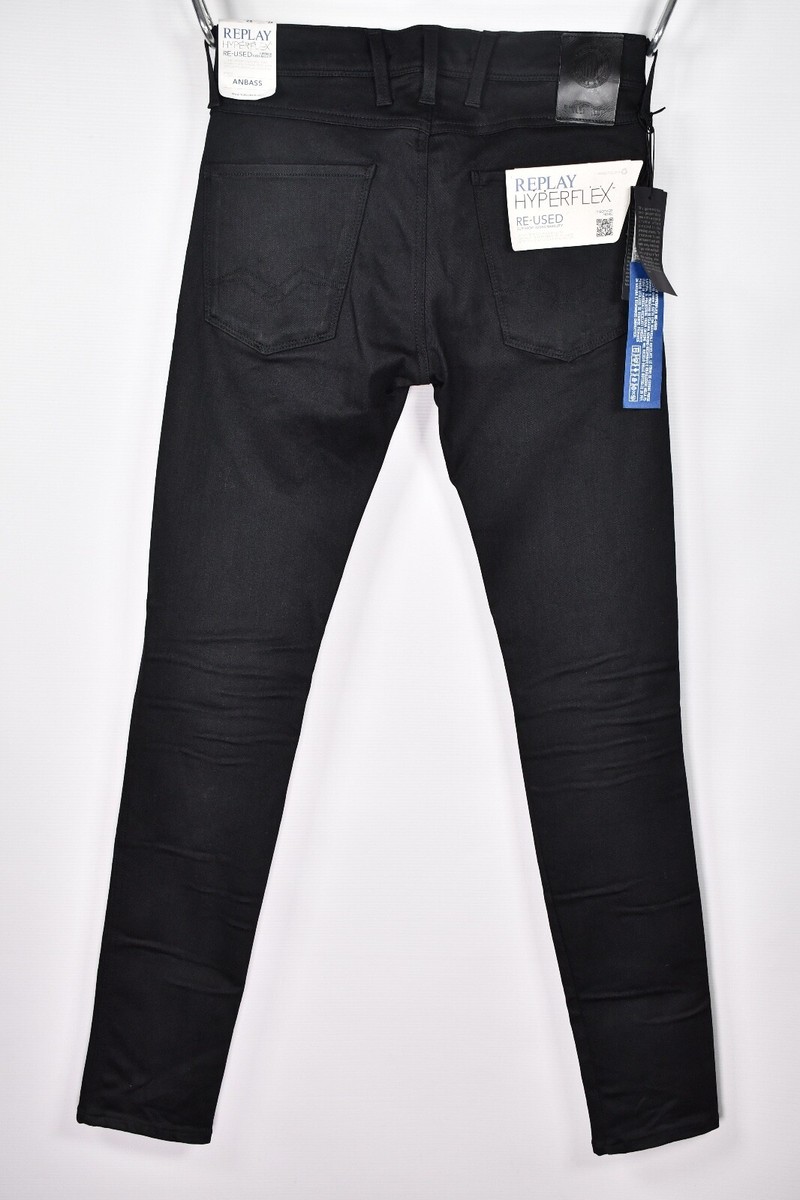 Replay Anbass Hyperflex Black Stretch Denim Skinny Men