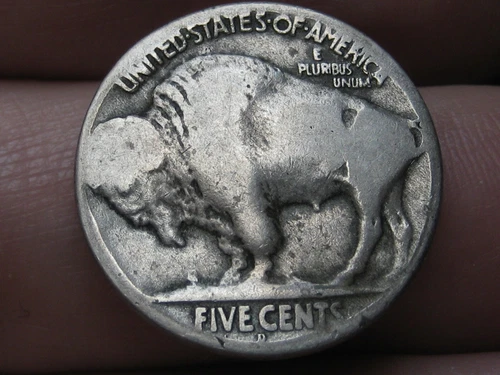 1918 D Buffalo Nickel 5 Cent Piece- Denver, Good Reverse Details