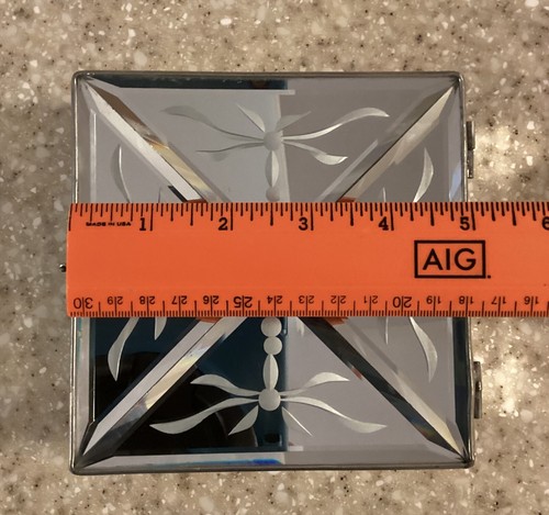 Vintage Carr Etched Dragonfly Glass Jewelry Box 5"x 5” Mirrored Trinket Box - Picture 4 of 9