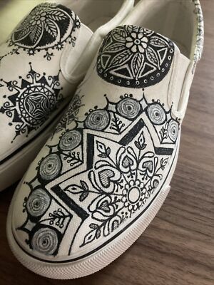 Mandala Inspired Shoes Slip On Women's Sizes Hand detailed